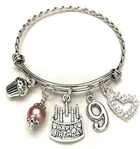 9΂̒auXbgA9΂̒a`[uXbgA9΂̖̒av[g̃ACfAA9΂̒av[gA9΂̒aoO SCRAPHEART 9th BIRTHDAY Bracelet, 9th Birthday Charm