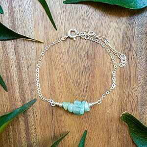 �A�}�]�i�C�g �r�[�Y �o�[ �u���X���b�g 925 �X�^�[�����O �V���o�[ - �{���̕�� Luna Tide Amazonite Bead Bar Bracelet in 925 Sterling Silver - Genuine Gemstone
