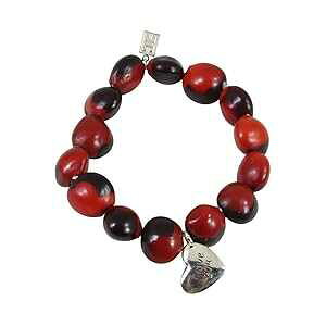 Evelyn Brooks Designs Silver Heart I Love you Charm Stretch Bracelet/Necklace & Magnetic clasp - Symbol of Love & Happiness w/Good Luck Peruvian Huayruro Seed - 6.5 - 7.5