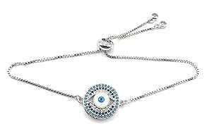 SIFRIMANIA Lucky Charms Jewelry for Women of All Ages Evil Eye Adjustable Sliding Bead Shiny Bracelet (White Enamel)