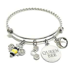 Pammytail Queen Bee Charm Bracelet Expandable Bangle Braided Stainless Steel Honey Beekeeper Gift for Her