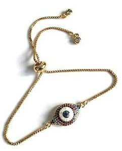 SIFRIMANIA Adjustable Evil Eye Abalone Bolo Bracelet for Everyday Wear One Size Fit Most (Small Eye Gold)