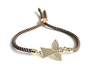 �K�[�f�B�A�� �G���W�F�� �`���[�� CZ ���߉\�ȃu���E�� �u���X���b�g ���f�B�[�X Sifrimania Guardian Angel Charm CZ Adjustable Brown Bracelets for Women