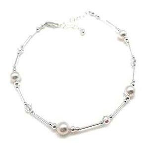 ANbg zCg p[ & FNX^ X^[O Vo[ r[` EFfBO uChCh LO Mtg Laurali Designs Anklet White Pearl & Iridescent Crystal Sterling Silver Beach Wedding B