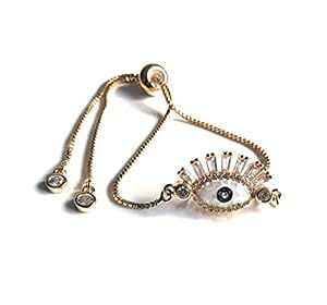 Evil Eye ���b�L�[ �`���[�� �u���X���b�g �S�[���h ���b�L ���߉\�ȃN���X�v Sifrimania Evil Eye Lucky Charm Bracelet Gold Plated Adjustable Clasp