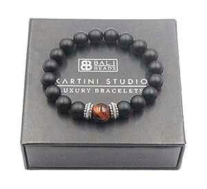 IjLXƃbh^CK[AC̃uXbgAjpr[YuXbg Kartini Studio Onyx and Red Tiger's Eye Bracelet, Beaded Bracelet for Men