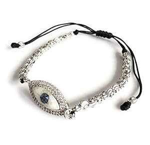 Evil Eye �L���[�r�b�N�W���R�j�A���߉\�ȃV���o�[�g�[���u���X���b�g Sifrimania Evil Eye Cubic Zirconia Adjustable Silver Tone Bracelet