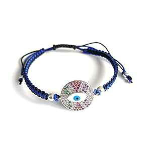 Evil Eye �X�g�����O �}�N���� �u���X���b�g �����p �u���[ �V���o�[ ���b�L CZ �R�l�N�^ Sifrimania Evil Eye String Macrame Bracelet for Women Blue Silver Plated CZ Connector