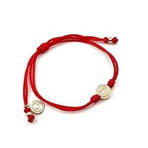 CRUZONE St Benedict Coin Medal on Adjustable Red Cord Wrist Adjustable Bracelet (Red)