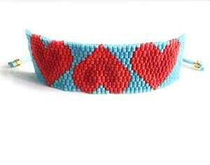 �g�����f�B�ȃK���X �V�[�h �r�[�Y�ԂƐ̃o���O������u���X���b�g Sifrimania Trendy Glass Seed Beads Red and Blue Bangle Handmade Bracelet