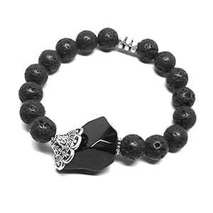 �n��΃A���}�Z���s�[ �u���X���b�g �u���b�N �I�j�L�X �s���[�^�[ �J�X�^�� Meredithbead Lava Stone Aromatherapy Bracelet Black Onyx Pewter Custom