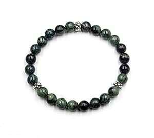 _[NO[ŐƃX^[OVo[̃uXbgAYŐr[YuXbg Kartini Studio Dark Green Jade and Sterling Silver Bracelet, Men's Jade Beads Bracelet