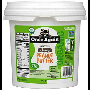 Once Again Organic Creamy Peanut Butter, 5lb Pantry Pal (same as 5 jars) - Salt Free, Unsweetened - USDA Organic, Gluten Free Certified, Vegan, Kosher