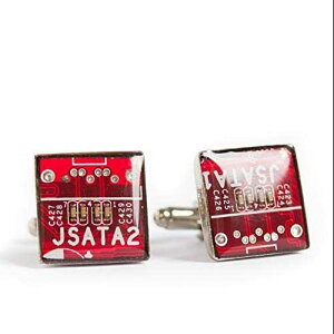 ԂH̃JtNXARs[^[}jAւ̃TCN Mtg ReComputing Red Circuit Board Cufflinks, recycled gift for computer geek
