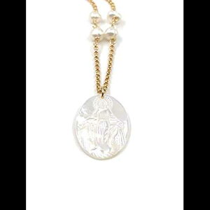 ��Ղ̃��_���l�b�N���X �}�U�[�I�u�p�[������}���A�y���_���g SIFRIMANIA Miraculous Medal Necklace Mother of Pearl Virgin Mary Pendant