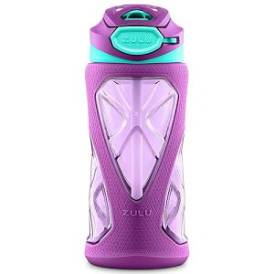 ZULU Torque 16oz Plastic Kids Water Bottle with Silicone Sleeve and Leak-Proof Locking Flip Lid, Soft Touch Carry Loop for School Backpack, Lunchbox, BPA-Free Dishwasher Safe, Purple