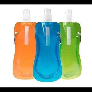 Clever Creations Collapsible Sports Water Bottle 3 Pack, Foldable Leak Proof Travel Bottles for Camping and Hiking, 480 mL Capacity, Blue, Orange, and Green