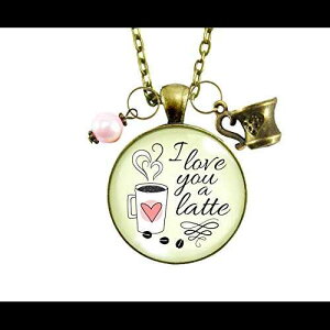 Gutsy Goodness 24 �C���` �R�[�q�[ �l�b�N���X Love You Latte ���}���`�b�N�Ȉ��p �J�t�F�C�� �W���G���[ �M�t�g Gutsy Goodness 24 Coffee Necklace Love You Latte Romantic Quote Caffeine Jewelry Gift