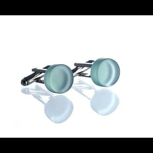 Generic Icelandic Vodka Cufflinks - Recycled Reyka Vodka Bottle - Icy Gray Sea Glass Finish
