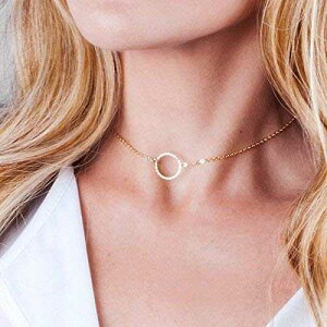 �I�[�v���T�[�N���`���[�J�[�l�b�N���X - �~�j�}���X�g�S�[���h�t�B���h�J���}�J���[�`�F�[�� 13.5 �C���` + 3 �C���`�G�N�X�e���_�[ Tooliks Open Circle Choker Necklace - Minimalist Gold Filled Karma Collar Ch