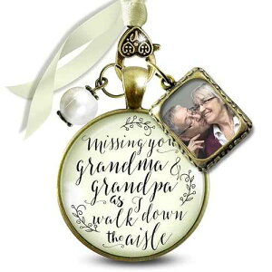 Gutsy Goodness Bouquet Photo Charms for Wedding Memory Missing You Grandma Grandpa 1 Frame Bronze Cream Glass Pendant Jewelry White Bead Honor Grandparents Loving Bridal Keepsake DIY Picture Template