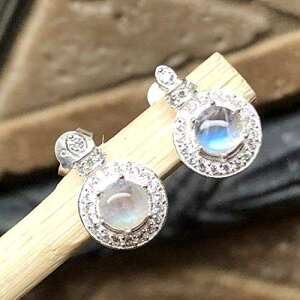 VRC{[ [Xg[AzCg Tt@CA 925 \bh X^[O Vo[ CO 14mm Natural Rocks by Kala Natural Rainbow Moonstone, White Sapphire 925 Solid Sterling Silver Earrings 14mm
