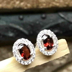 { 2ct K[lbgAzCg Tt@CA 925 \bh X^[O Vo[ X^bh sAX 10mm Natural Rocks by Kala Genuine 2ct Garnet, White Sapphire 925 Solid Sterling Silver Stud Earrings 10mm
