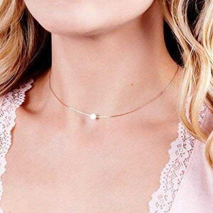 �z���C�g�I�p�[�� 5mm �r�[�Y ���[�Y�S�[���h�t�B���h �`���[�J�[�l�b�N���X - ����̃~�j�}���J���[ - ����: 13.5 �C���` + 3 �C���`�G�N�X�e���_�[ Tooliks White Opal 5mm Bead Rose Gold Filled Choker Neck