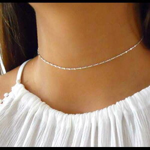 �X�^�[�����O�V���o�[ �`���[�J�[ �l�b�N���X �`�F�[�� �����Ȑ����`�t�� annikabella Sterling Silver Choker Necklace Chain With Tiny Squares