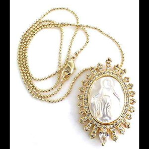 Virgen de la Milagrosa �I�[�o�� �y���_���g �l�b�N���X 18K �S�[���h ���b�L �{�[�� �`�F�[�� 17.5 �C���` Sifrimania Virgen de la Milagrosa Oval Pendant Necklace 18k Gold Plated Ball Chain 17.5 Inches