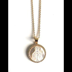 ~j}Xg uXg }U[ Iu p[ _ 17 C` lbNX Virgen de la Milagrosa Sifrimania Minimalist Blessed Mother of Pearl Medal 17 Inches Necklace Virgen de la Milagrosa