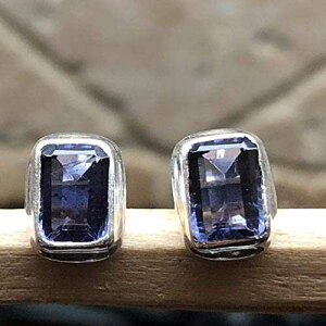 VR 2ct ACICg EH[^[ Tt@CA 925 \bh X^[O Vo[ CO 7mm Natural Rocks by Kala Natural 2ct Iolite Water Sapphire 925 Solid Sterling Silver Earrings 7mm