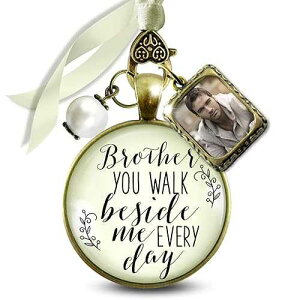 Gutsy Goodness Bridal Bouquet Photo Charm Brother You're Beside Me Wedding Glass Pendant Memory Picture Keepsake Jewelry for Bride's Flowers DIY Picture Template