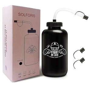 SolForis Hockey Water Bottles with Long Straw, Fit for Football Lacrosse Gym Sport, Plastic Squeezable Leakproof BPA Free, No Strange Smell, Easy to Clean, 1 Liter 32 oz (3 Straw Caps) (black)