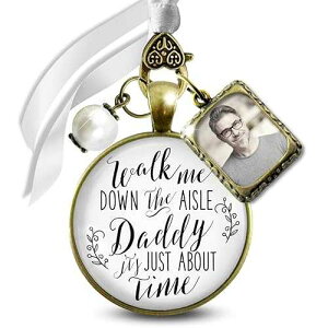 Gutsy Goodness Bouquet Charm for Wedding Memory of Father Walk Me Down Aisle Daddy Vintage Bronze White Glass Pendant Jewelry White Bead 1 Frame Loving Remembrance Jewelry Brides Flowers DIY Photo Template