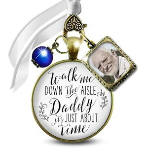 Gutsy Goodness Memorial Wedding Bouquet Charm Walk Me Down Aisle Daddy Vintage Bronze Jewelry Cream Glass Pendant Something Blue Bead 1 Frame Loving Keepsake Memory of Dad Ties to Bride's Flowers DIY Photo Template