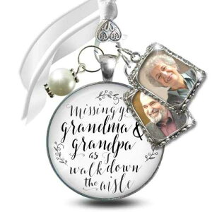 Gutsy Goodness Wedding Memory Bouquet Charm Missing Grandma and Grandpa 2 Frames Bridal Memorial White Silver Finish DIY Picture Template