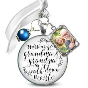 Gutsy Goodness Bouquet Charm Missing Grandma and Grandpa Bridal Jewelry 1 Frame Wedding Memorial White Silvertone Something Blue Bead DIY Picture Template