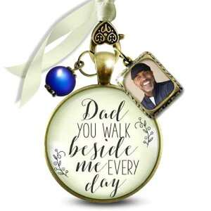 Gutsy Goodness Bouquet Charm for Wedding Dad You Walk Beside Me Remembrance Keepsake Vintage Bronze Cream Glass Jewelry Something Blue Bead 1 Frame Loving Memory Father for Bride's Flowers DIY Photo Template
