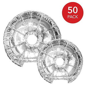 電気ストーブ バーナー カバー (50 パック) ? 電気ストーブよだれかけライナー ? 使い捨てアルミホイル 6 インチおよび 8 インチの丸型バーナー カバー ライナーで、電気レンジ ストーブを油