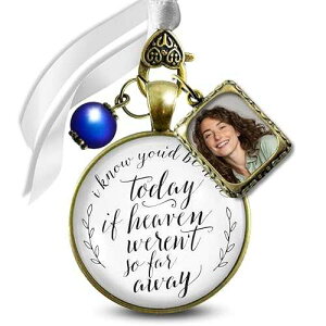 Gutsy Goodness Bouquet Photo Charm Wedding Memory I Know You'd Be Here Today If Heaven Honor Any Loved One Vintage Bronze Jewelry White Glass Pendant Something Blue Bead 1 Frame Ties to Bride's Flowers DIY Template