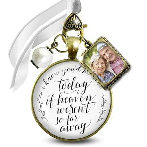 Gutsy Goodness Wedding Memorial Bouquet Charm I Know You'd Be Here Today If Heaven Honor Any Loved One Missed Vintage Bronze Jewelry White Glass Pendant White Bead 1 Memory Frame for Bride DIY Photo Template
