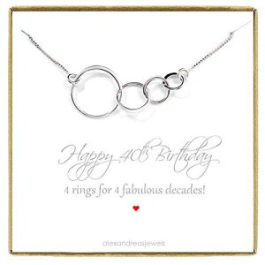 Happy 40th Birthday ネックレス、スターリングシルバー 4 インターロッキングサークルネックレス、母の日ギフト、誕生日ギフトネックレス、17.5 インチ + 2 インチエクステンダー Alexandreasjewels Hap