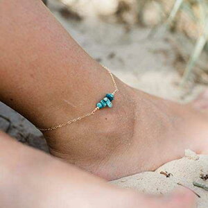 14K �S�[���h�t�B���h�̃A�p�^�C�g �r�[�Y �o�[ �A���N���b�g - �{���̕�� Apatite Bead Bar Anklet in 14K Gold Fill - Genuine Gemstone