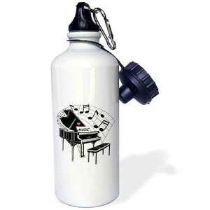 3dRose "Black Piano with Dancing Notes n Love Music on It" Sports Water Bottle, 21 oz, White