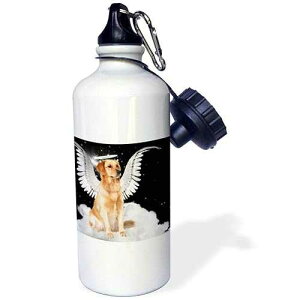 3dRose "Golden Retriever Angel Dog Sitting on a Cloud with a cute Halo and Angel Wings" Sports Water Bottle, 21 oz, White
