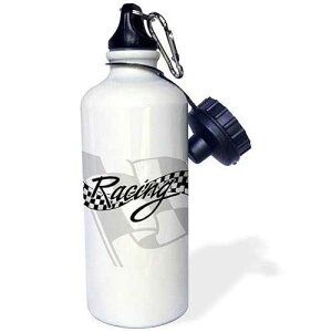 3dRose Racing Black and Checkered Flag Sports Water Bottle, 21 oz, White