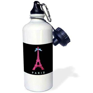 3dRose "Hot Pink Paris Eiffel Tower from France with girly blue ribbon bow Black Stylish Modern France" Sports Water Bottle, 21 oz, White