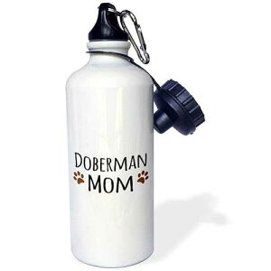 3dRose "Doberman Pinscher Mom-Doggie by breed-brown muddy paw prints-doggy lover proud mama pet owner" Sports Water Bottle, 21 oz, White