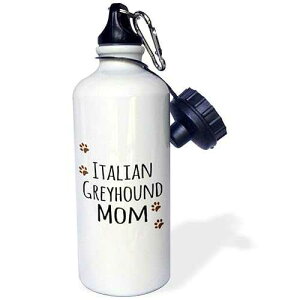 3dRose "Italian Greyhound Dog Mom-Doggie by breed-brown paw prints love doggy lover proud pet owner mama" Sports Water Bottle, 21 oz, White